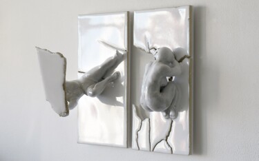 Sculpture titled "Hann et Xion" by Mathieu Vaillant, Original Artwork, Ceramics Mounted on Other rigid panel