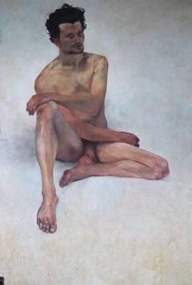 Painting titled "homme assis" by Mathieu Weemaels, Original Artwork, Oil