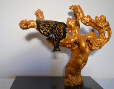 Sculpture intitulée "La danse des Masques" par Mathieu Coutet, Œuvre d'art originale, Bois