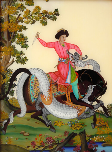 Pintura intitulada "Gengis  Khan" por Mathilda De Carpentry, Obras de arte originais, Óleo Montado em Cartão