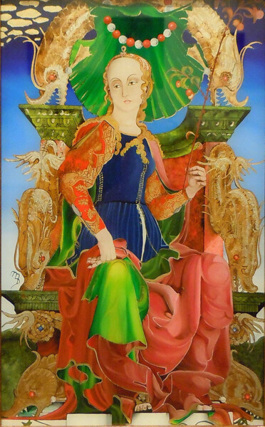 Painting titled "Junon" by Mathilda De Carpentry, Original Artwork, Oil Mounted on Cardboard