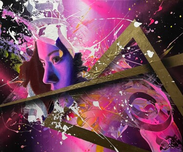 Картина под названием "To the moon" - Mathilda Haro, Подлинное произведение искусства, Акрил Установлен на Деревянная рама д…