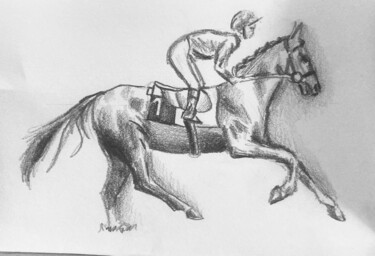 Disegno intitolato "Cheval de course" da Mathilde Donne, Opera d'arte originale, Matita