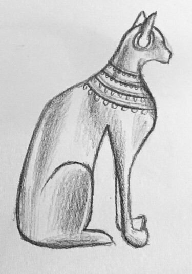 Drawing titled "Chat égyptien" by Mathilde Donne, Original Artwork, Pencil