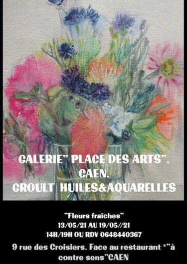 Druckgrafik mit dem Titel "FLEURS FRAICHES" von Mathilde Groult, Original-Kunstwerk, Digitaldruck