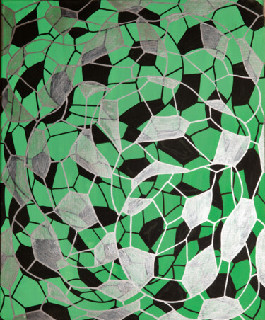 Malerei mit dem Titel "Pentazen Vert, Noir…" von Mathilde Guégan, Original-Kunstwerk, Acryl Auf Keilrahmen aus Holz montiert
