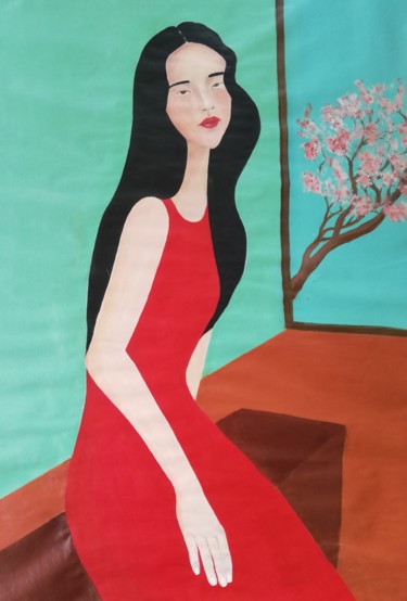 Painting titled "Kersenbloesem" by Mathilde Lâm, Original Artwork, Acrylic