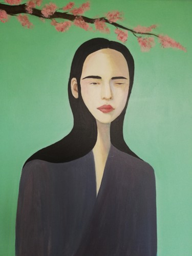 Schilderij getiteld "Bloesemtak" door Mathilde Lâm, Origineel Kunstwerk, Acryl
