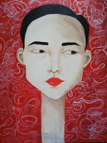 Schilderij getiteld "Drakendans" door Mathilde Lâm, Origineel Kunstwerk, Acryl
