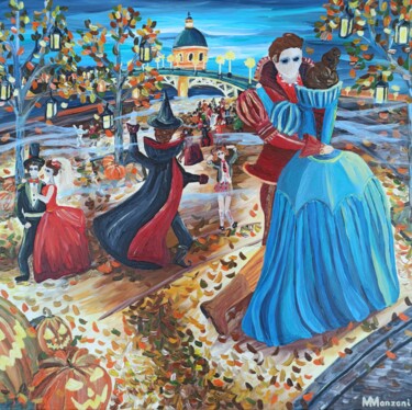 Malerei mit dem Titel "Soirée Halloween su…" von Mathilde Manzoni, Original-Kunstwerk, Acryl