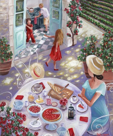 Pintura titulada "Petit déjeuner au p…" por Mathilde Manzoni, Obra de arte original, Acrílico Montado en Bastidor de camilla…