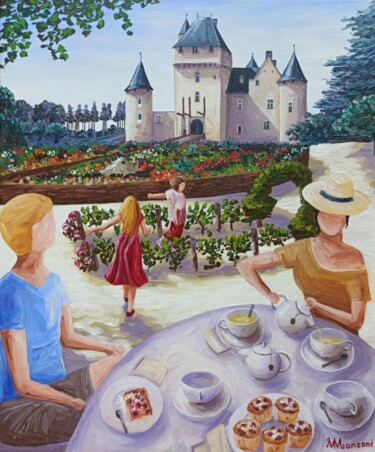 Painting titled "Tea time au château…" by Mathilde Manzoni, Original Artwork, Acrylic Mounted on Wood Stretcher frame
