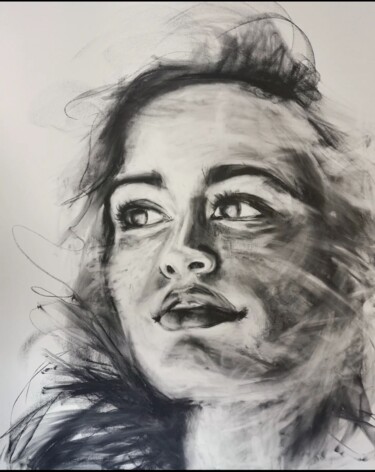 Drawing titled "Souviens-toi d'oubl…" by Mathilde Reyz, Original Artwork, Charcoal Mounted on Wood Stretcher frame