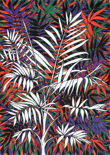 Dessin intitulée "Palmiers" par Mathilde Weyl, Œuvre d'art originale, Encre