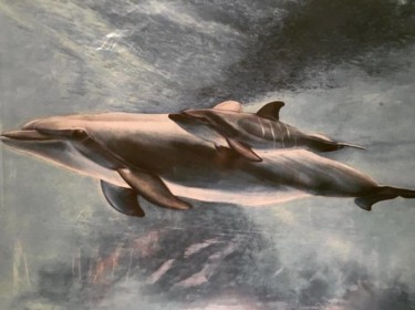 Drawing titled "deux dauphins" by Brigitte Choanier, Original Artwork, Pastel