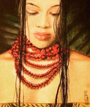 Dessin intitulée "tahitienne" par Brigitte Choanier, Œuvre d'art originale, Pastel