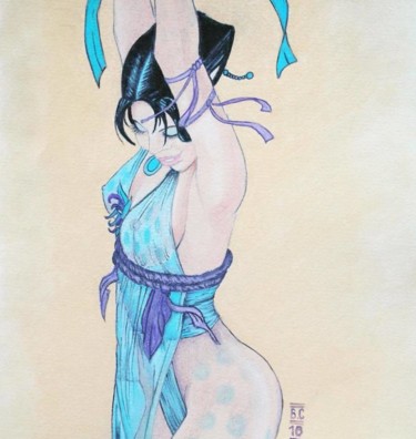Drawing titled "femme bleue" by Brigitte Choanier, Original Artwork, Pastel