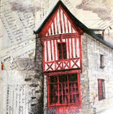 Dessin intitulée "maison rouge Jugon…" par Brigitte Choanier, Œuvre d'art originale, Pastel