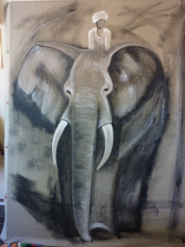 Peinture intitulée "elephant" par Brigitte Choanier, Œuvre d'art originale, Huile