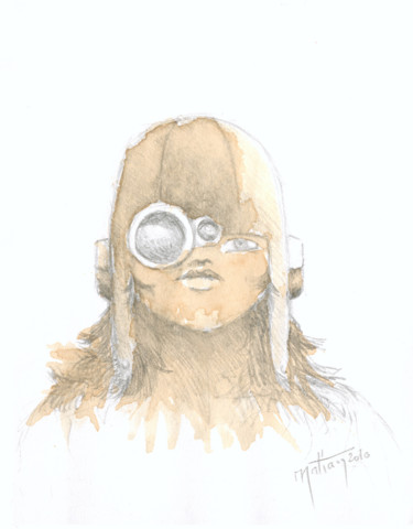 Drawing titled "STeaMPuNK GiRL" by Matian, Original Artwork, Pencil Mounted on Cardboard