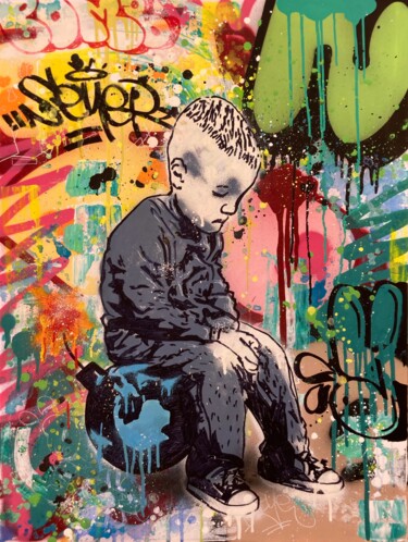Картина под названием "Kids with bomb (ear…" - Reyes, Подлинное произведение искусства, Акрил