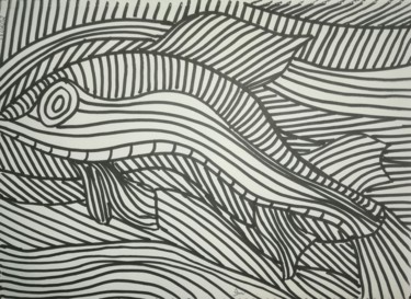 Drawing titled "a-fish-abstractly-1…" by Pertti Matikainen, Original Artwork, Marker