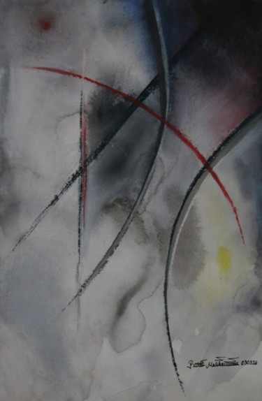 Painting titled "Red Stroke" by Pertti Matikainen, Original Artwork, Watercolor