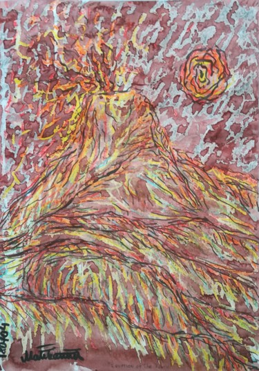 Drawing titled "Eruption of the Mon…" by Pertti Matikainen, Original Artwork, Marker