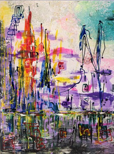 Картина под названием "УТРО В НЕОНОВОМ ГОР…" - Матильда Соболевская, Подлинное произведение искусства, Акрил