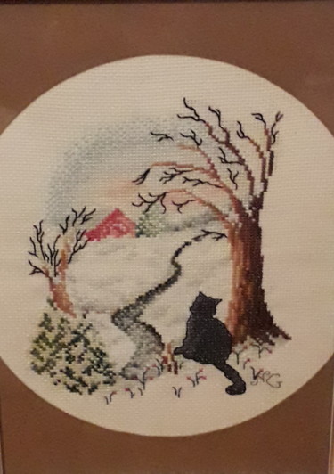 Textile Art titled "Chat en hiver" by Nathalie Gautier, Original Artwork, Embroidery