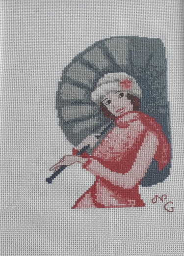 Art textile intitulée "Femme au parapluie" par Nathalie Gautier, Œuvre d'art originale, Broderie