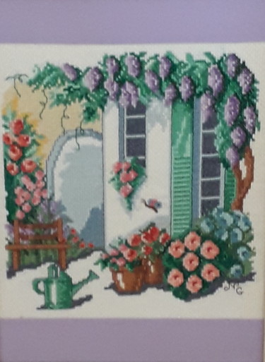 Textile Art titled "glycine au printemps" by Nathalie Gautier, Original Artwork, Embroidery