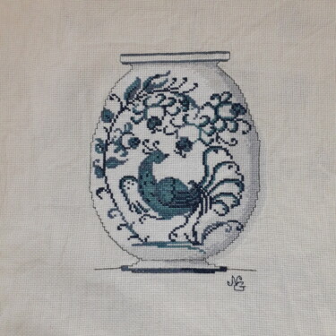 Art textile intitulée "Vase et l'oiseau" par Nathalie Gautier, Œuvre d'art originale, Broderie