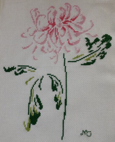 Textile Art titled "Fleur rosée" by Nathalie Gautier, Original Artwork, Embroidery