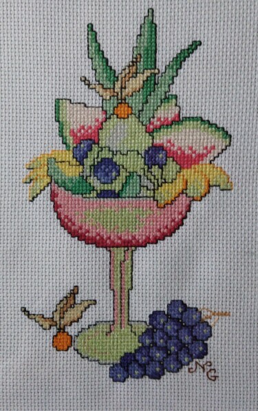 Art textile intitulée "Coupe de fruits" par Nathalie Gautier, Œuvre d'art originale, Broderie