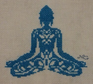 Textile Art titled "Bouddha bleu" by Nathalie Gautier, Original Artwork, Embroidery