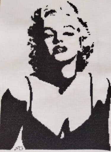 Art textile intitulée "Maryline Monroe 2" par Nathalie Gautier, Œuvre d'art originale, Broderie