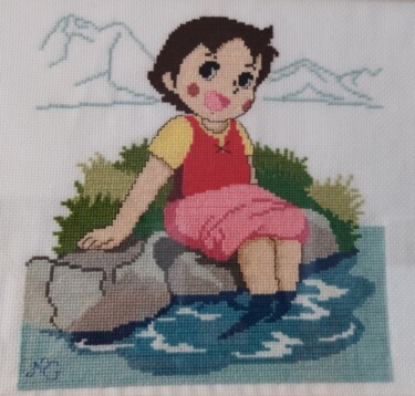 Art textile intitulée "Heidi" par Nathalie Gautier, Œuvre d'art originale, Broderie