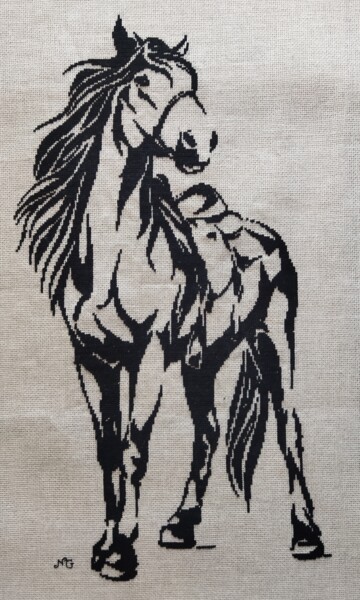 Текстильное искусство под названием "Cheval" - Nathalie Gautier, Подлинное произведение искусства, вышивка