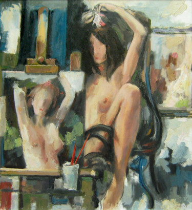 Painting titled "Model with a raised…" by Mato Jurkovic, Original Artwork, Oil