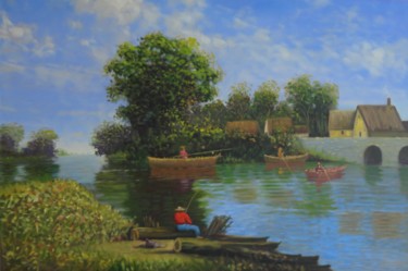 Pintura intitulada "O pescador" por Maria Helena Matos, Obras de arte originais, Óleo