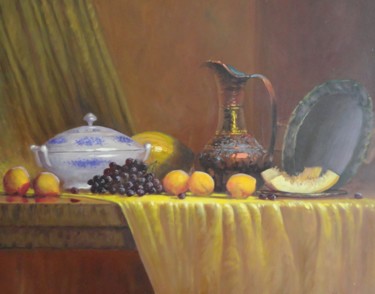 Pintura intitulada "Louças e frutas" por Maria Helena Matos, Obras de arte originais, Óleo