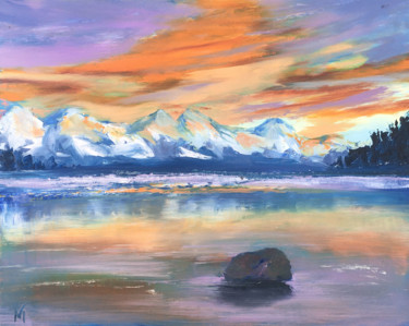 Painting titled "Lac de montagne Pen…" by Maria Matokhniuk, Original Artwork, Oil