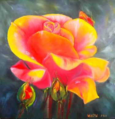 Картина под названием "Golden Rose Fleur P…" - Maria Matokhniuk, Подлинное произведение искусства, Масло
