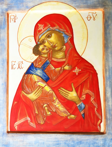 Malerei mit dem Titel "Vierge Marie de Vla…" von Maria Matokhniuk, Original-Kunstwerk, Tempera