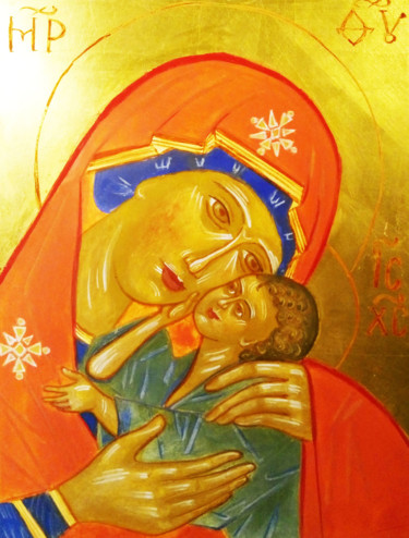 Картина под названием "La Vierge et Jesus…" - Maria Matokhniuk, Подлинное произведение искусства, Темпера