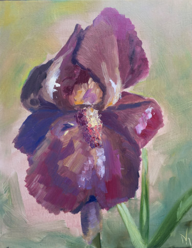 Peinture intitulée "Iris Original Fleur…" par Maria Matokhniuk, Œuvre d'art originale, Huile
