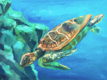 Painting titled "Tortue de mer peint…" by Maria Matokhniuk, Original Artwork, Oil