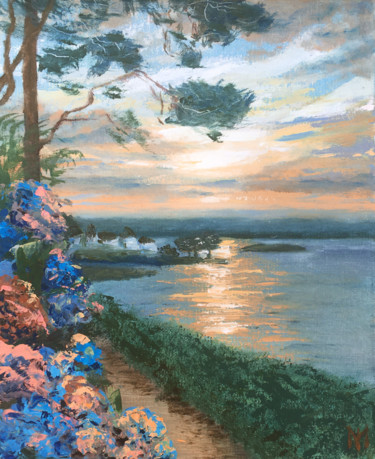 Painting titled "Paysage marin peint…" by Maria Matokhniuk, Original Artwork, Oil