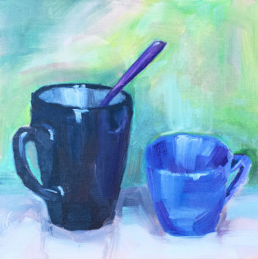 Painting titled "Les tasses peinture…" by Maria Matokhniuk, Original Artwork, Oil